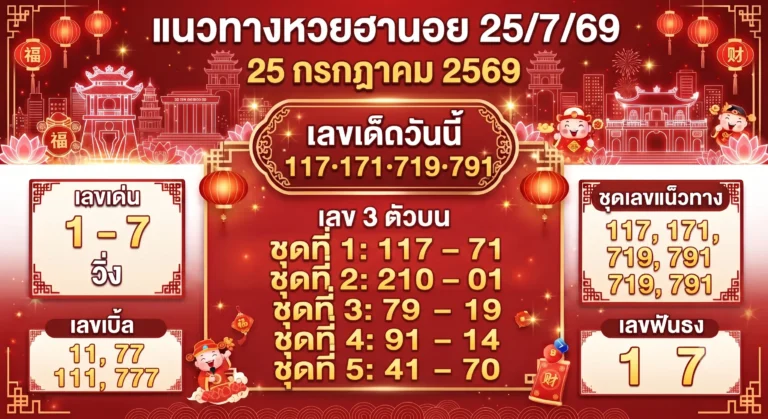 แนวทางหวยฮานอย 25 ก.ค. 69 เลขเด่น 1-7 จากสถิติย้อนหลัง