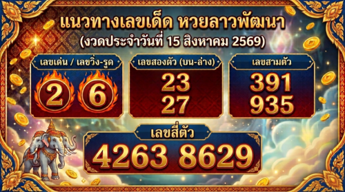 แนวทางหวยลาว 15 ส.ค. 69 ส่องเลขเด่น 2 ตัว 3 ตัว