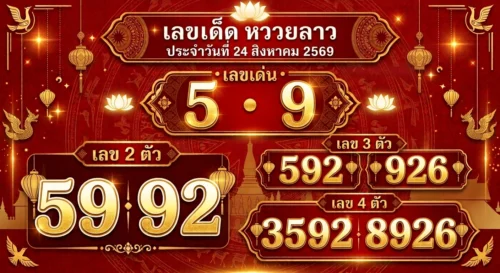 เลขเด็ด หวยลาว 24 ส.ค. 69 ชี้เป้าสายรูด-ชุดเจาะ 2 ตัว 3 ตัว 4 ตัว