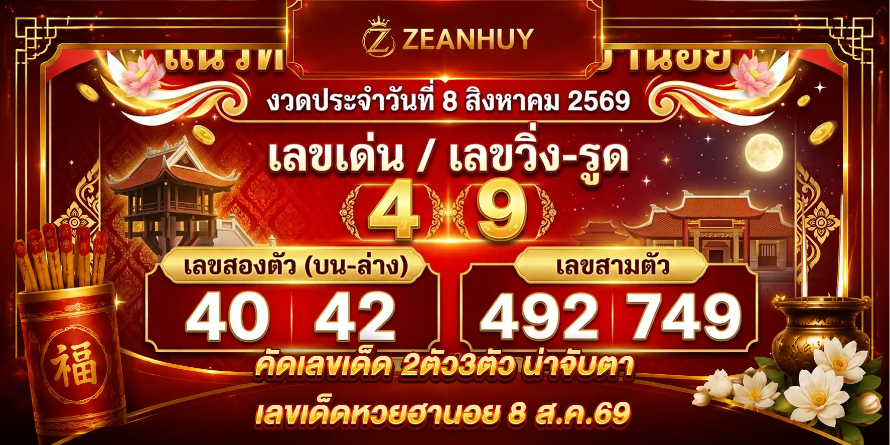 แนวทางหวยฮานอย 8 ส.ค. 69 ส่องเลขเด็ด