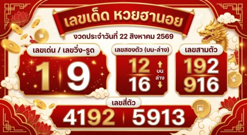 เลขเด็ดหวยฮานอย 22 ส.ค. 69 ชี้เป้าสายรูด-ชุดเจาะ 2 ตัว 3 ตัว 4 ตัว