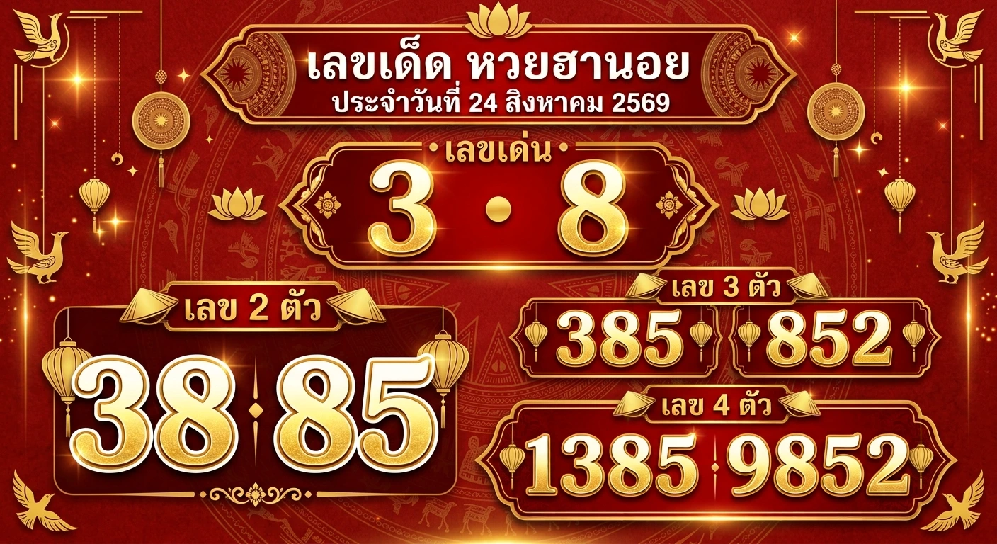 เลขเด็ดหวยฮานอย 24 ส.ค. 69 ชี้เป้าสายรูด-ชุดเจาะ 2 ตัว 3 ตัว 4 ตัว