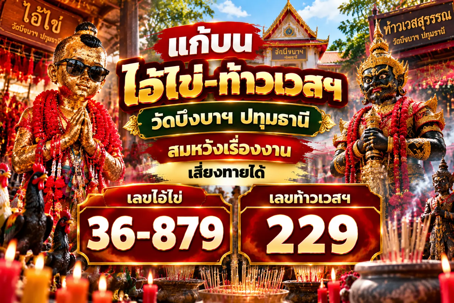 แก้บนไอ้ไข่-ท้าวเวสฯ วัดบึงบา ปทุมธานี เสี่ยงทายได้เลข 36-229
