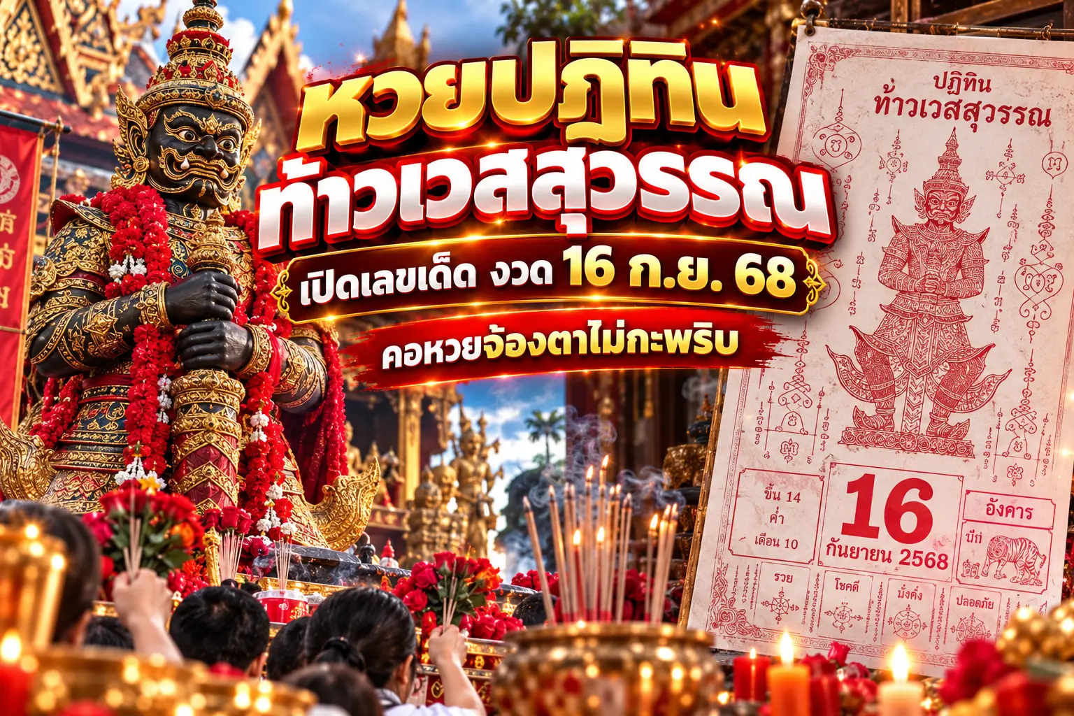 หวยปฏิทินท้าวเวสสุวรรณ เลขเด็ดงวด 16 ก.ย. 68 มีอะไรบ้าง