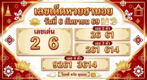 เลขเด็ดหวยฮานอย 7 ก.ย. 69 ส่องเลขเด่น