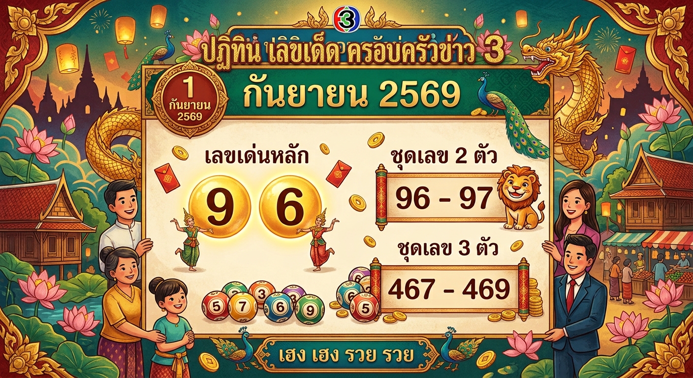 เลขเด็ดปฏิทินครอบครัวข่าว 3 งวด 1 ก.ย. 69 ส่องเลขเด่น