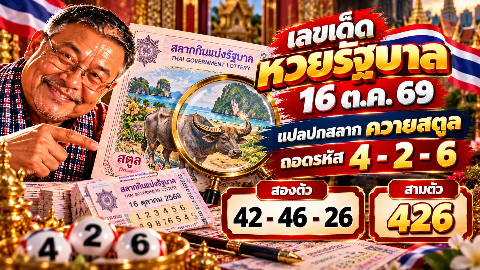 เลขเด็ดหวยรัฐบาล 16 ตุลาคม 2569 แปลปกสลาก