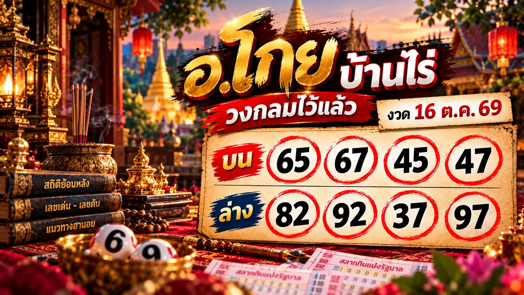 เลขเด็ดหวยรัฐบาล 16 ตุลาคม 2569 อ.โกย บ้านไร่