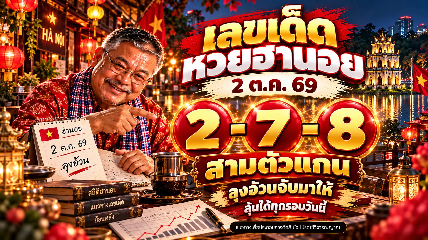 เลขเด็ดหวยฮานอย 2 ต.ค. 69 เด่น 2-7-8 ครบทุกรอบ ต้นตุลาคม