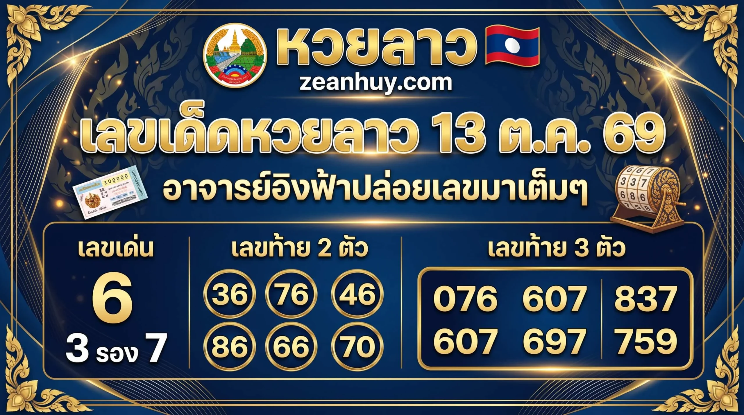 เลขเด็ดหวยลาว 13 ตุลาคม 2569