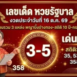 เลขเด็ดหวยรัฐบาล 16 ต.ค. 69 ลุงอ้วนรวม 3 แหล่ง พญาบึ้งอ่างทอง-สถิติ 10 ปี-กระแสโหวต เจอจุดตัด 3-5